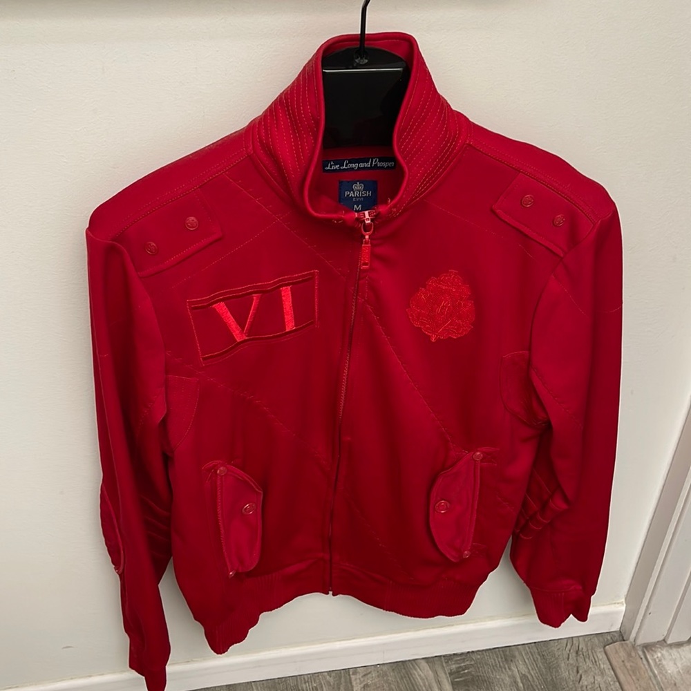 Mens vibrant red Parish zip up jacket